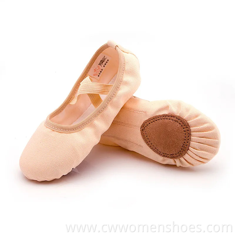 Wholesale Cheap High Quality Low MOQ Girls Canvas Split Sole Ballet Flat Shoes